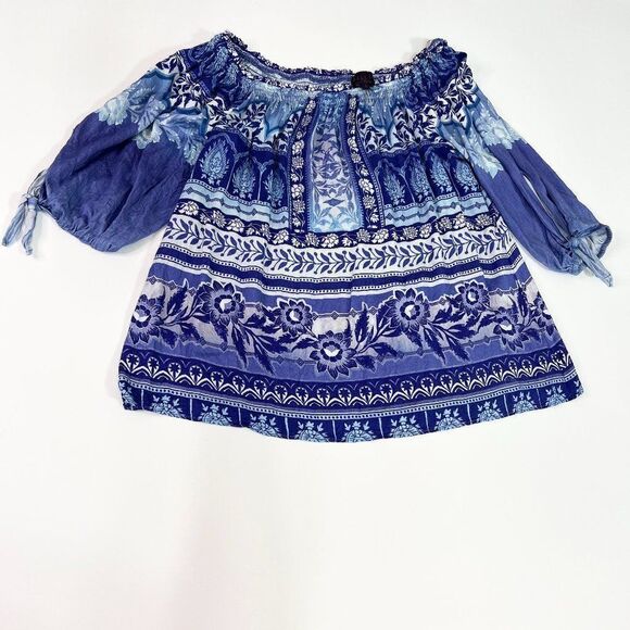 Hale Bob Womens Multicolor Floral Boat Neck 3/4 Sleeve Pullover Blouse Top Sz S - Picture 1 of 10